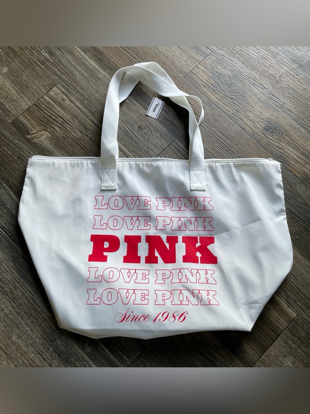 PINK Victoria's Secret White Tote with Pink Logo Print